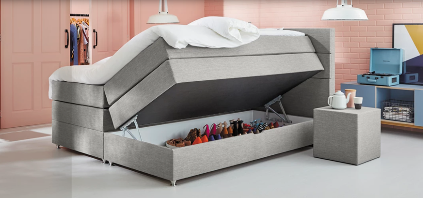 Tweepersoons gestoffeerd bedframe met opslagruimte
